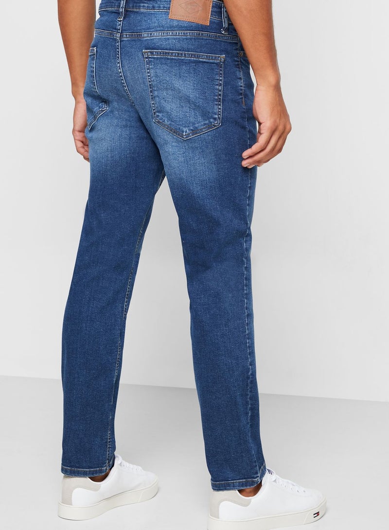 Mid Wash Straight Jeans