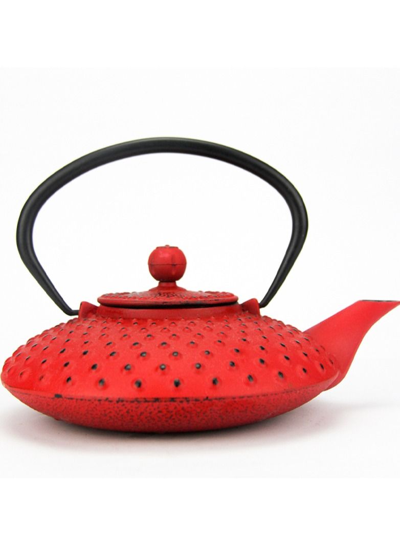 Durable Coated with Enamel Interior Cast Iron Teapot with Stainless Steel Infuser for Brewing Loose Tea Leaf  0.8 Liter Red