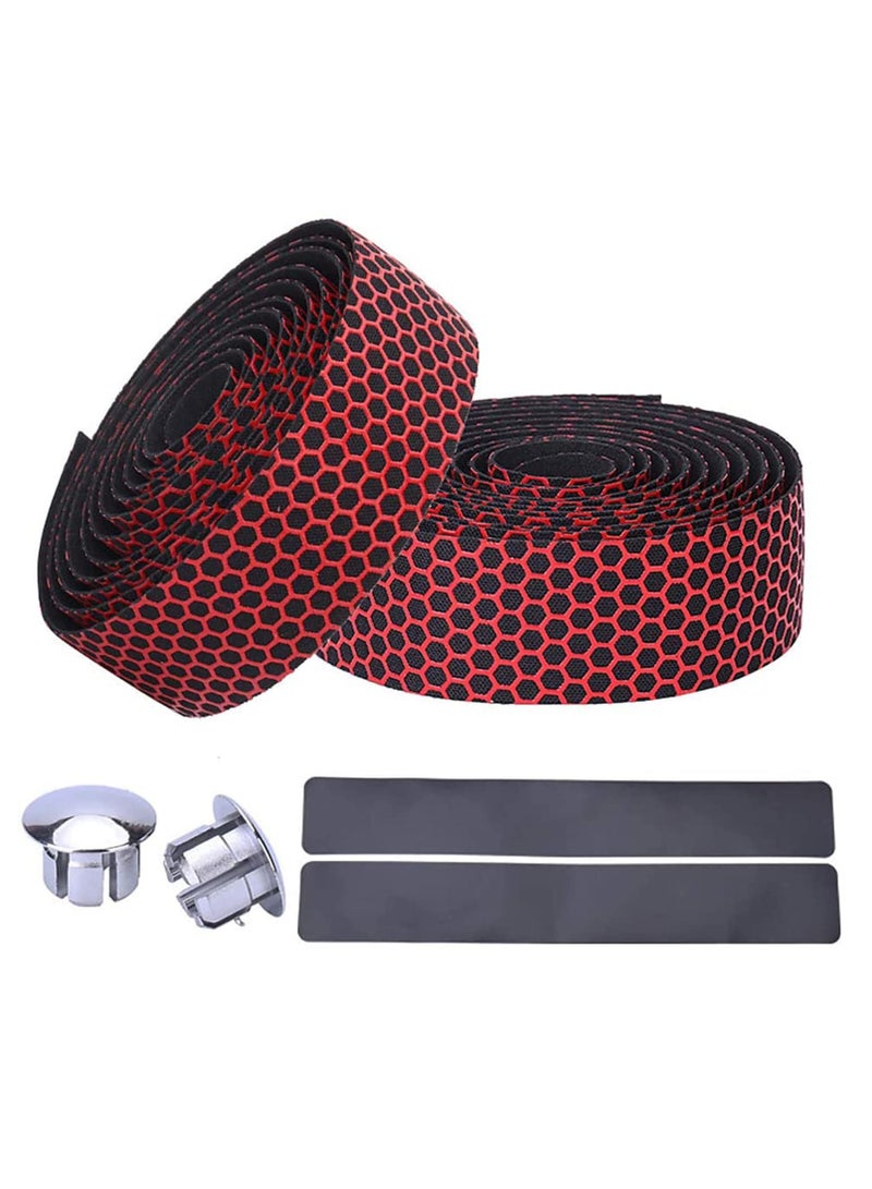 Hex Bicycle Handlebar Tape - Road Bike Cycling Handle Bar Wrap Tape or Touring Cycling 2PCS per Set, Red