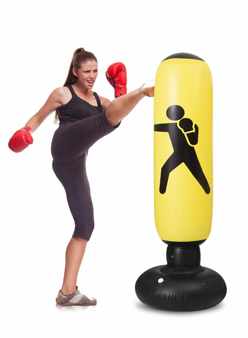 Punching Bag for Kidsand Adults with Stand, Inflatable Boxing 63”Freestanding Karate, Home Practice Immediate Bounce-Back to Release Stress