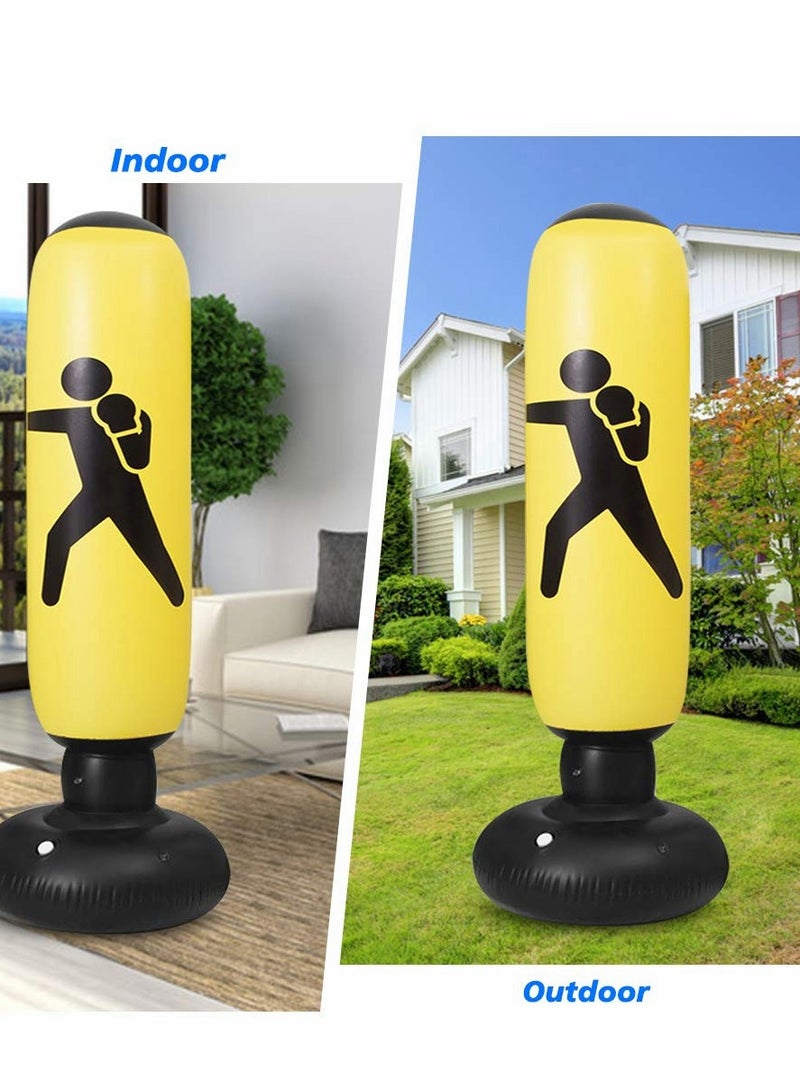 Punching Bag for Kidsand Adults with Stand, Inflatable Boxing 63”Freestanding Karate, Home Practice Immediate Bounce-Back to Release Stress