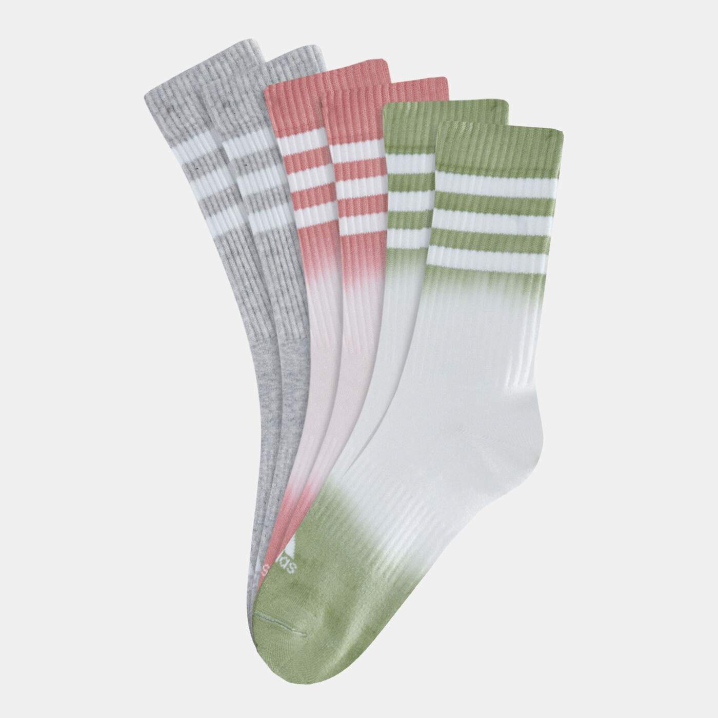 Dip-Dyed 3-Stripes Cushioned Crew Socks (3 Pack)