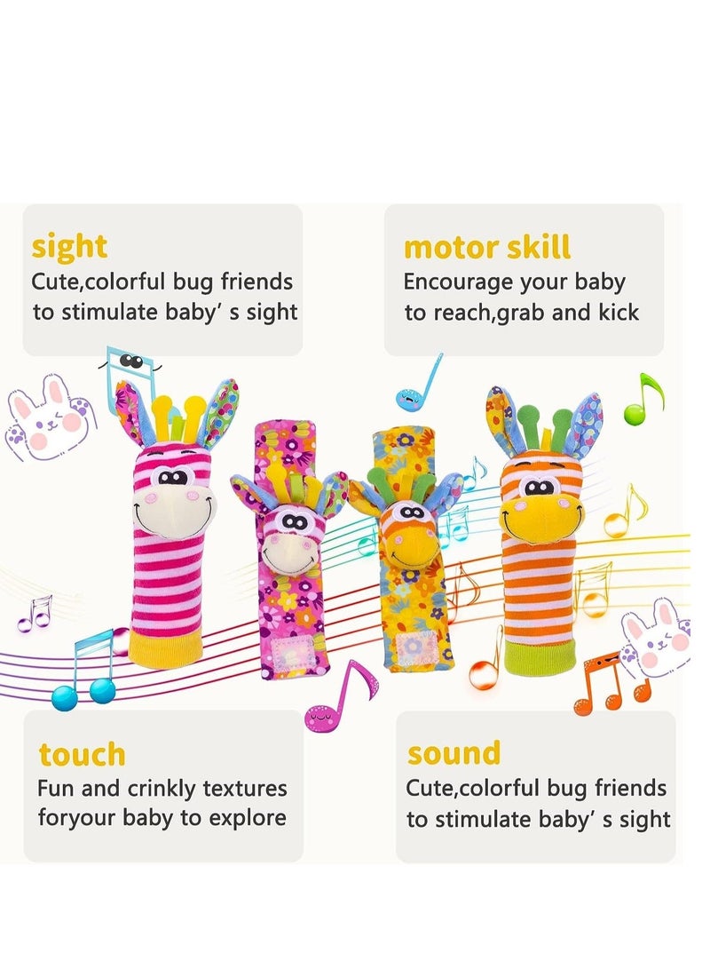 Wrist Rattles Baby Sock Toys Set Soft Sensory for Babies Cartoon Animal Rattle Foot Early Development Toy Shower Birth Gift Newborn Infant colorful