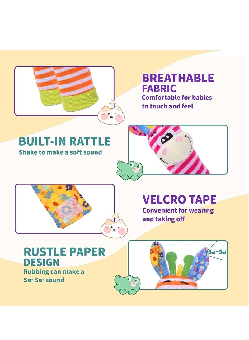 Wrist Rattles Baby Sock Toys Set Soft Sensory for Babies Cartoon Animal Rattle Foot Early Development Toy Shower Birth Gift Newborn Infant colorful