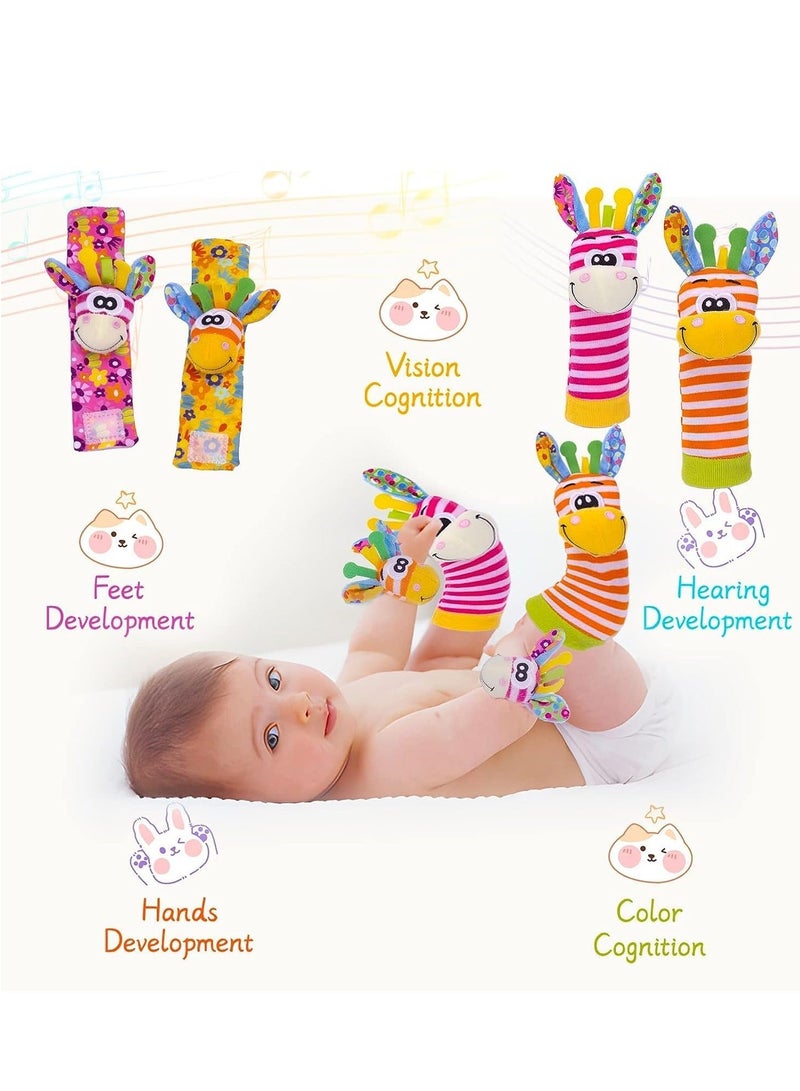 Wrist Rattles Baby Sock Toys Set Soft Sensory for Babies Cartoon Animal Rattle Foot Early Development Toy Shower Birth Gift Newborn Infant colorful
