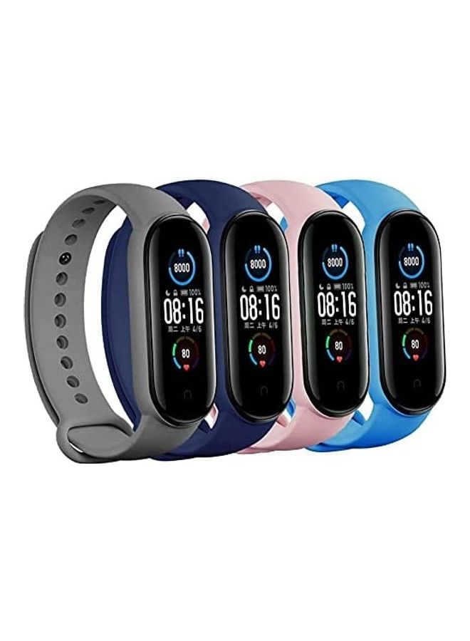 4-Piece Silicone Replacement Strap For Xiaomi Mi Band 5/6 Blue/Dark blue/Pink/Grey