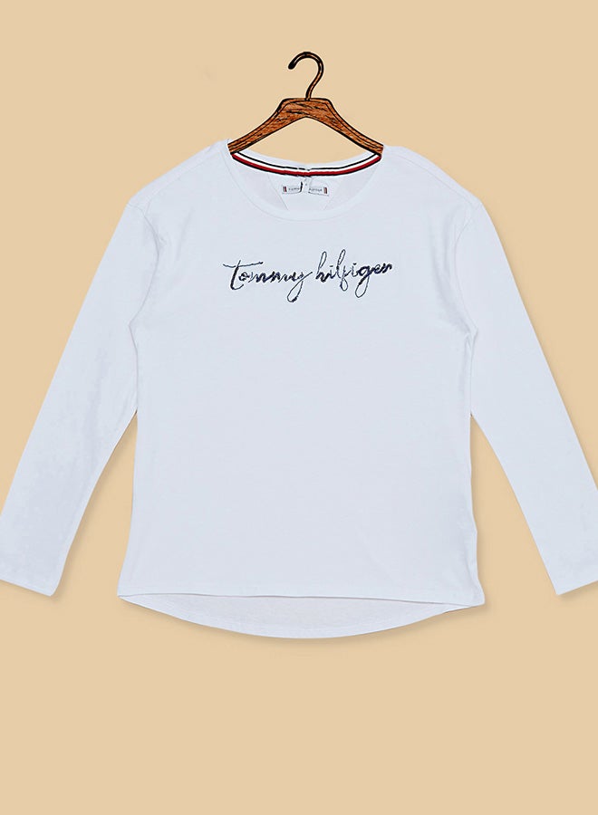 Long Sleeve Sequins Graphic T-Shirt Bright White