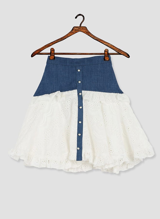 Denim Schiffli Skirt Blue/White