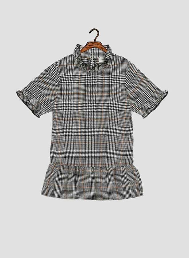 Houndstooth Printed Dress Grey Melange