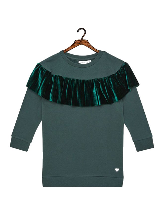 Velvet Frill Detail Sweatshirt Tunic Green Gables