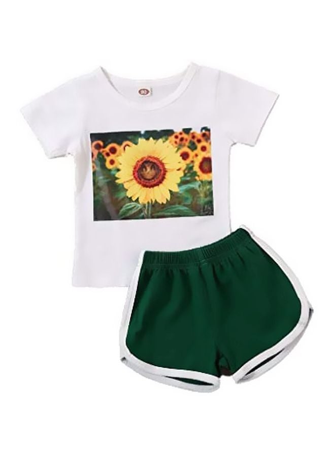 12 Pack Sunflower Printed T-Shirt With Shorts White/Green/Yellow