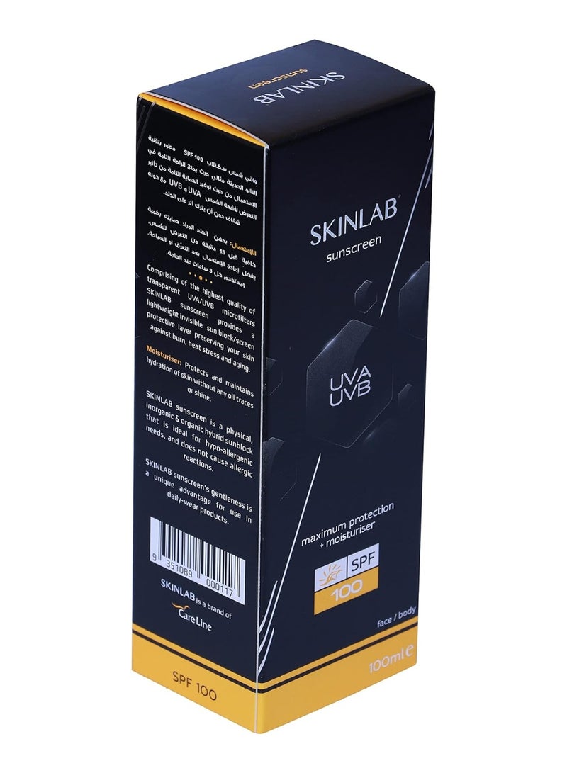 Sunscreen Spf 100 Uva&Uvb Protection For All Skin Types, Water Resistant & Transparent 100Ml