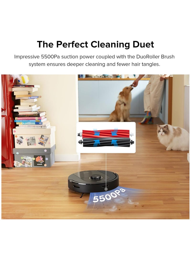 Q5 Pro Robotic Vacuum And Mop Combo, DuoRoller Brush, 5500Pa Suction, LiDAR Navigation, Robotic Vacuum Cleaner With Large Dustbin, 240Min Runtime, Smart No-Go Zone, Perfect For Pet Hair 770 ml 58 W Q50ULE Black
