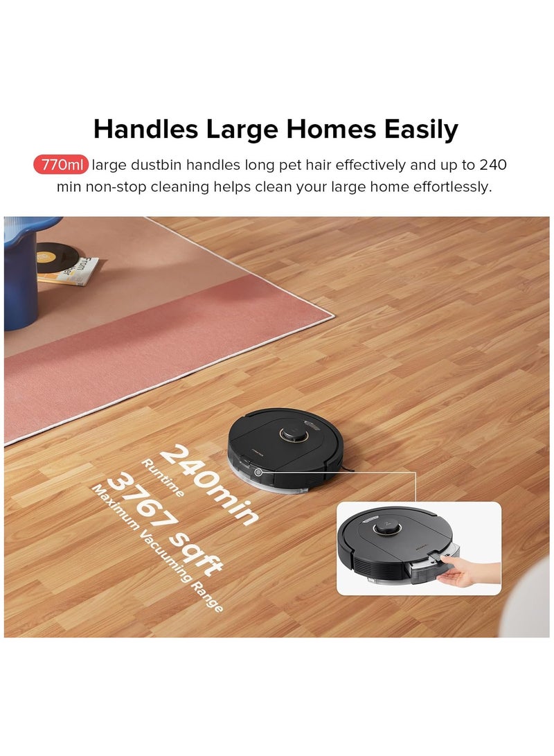 Q5 Pro Robotic Vacuum And Mop Combo, DuoRoller Brush, 5500Pa Suction, LiDAR Navigation, Robotic Vacuum Cleaner With Large Dustbin, 240Min Runtime, Smart No-Go Zone, Perfect For Pet Hair 770 ml 58 W Q50ULE Black