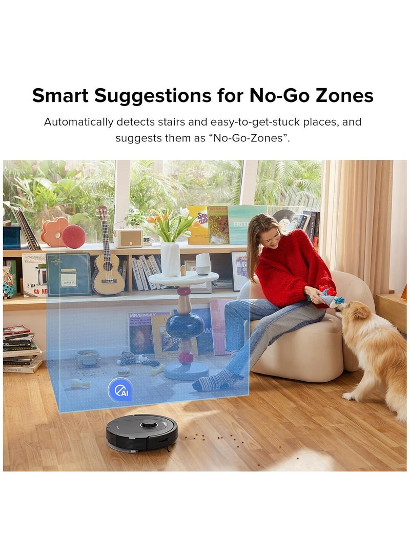 Q5 Pro Robotic Vacuum And Mop Combo, DuoRoller Brush, 5500Pa Suction, LiDAR Navigation, Robotic Vacuum Cleaner With Large Dustbin, 240Min Runtime, Smart No-Go Zone, Perfect For Pet Hair 770 ml 58 W Q50ULE Black