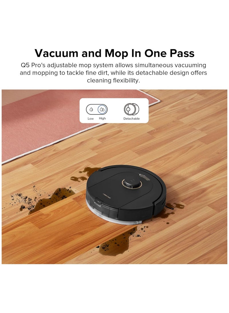 Q5 Pro Robotic Vacuum And Mop Combo, DuoRoller Brush, 5500Pa Suction, LiDAR Navigation, Robotic Vacuum Cleaner With Large Dustbin, 240Min Runtime, Smart No-Go Zone, Perfect For Pet Hair 770 ml 58 W Q50ULE Black