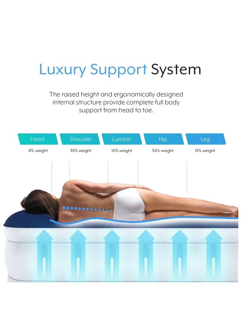 Luxury King Size Inflatable Mattress , Elevated Air with Built,in Pump, Raised Pillow and Structured I,beam Technology, Height 56cm