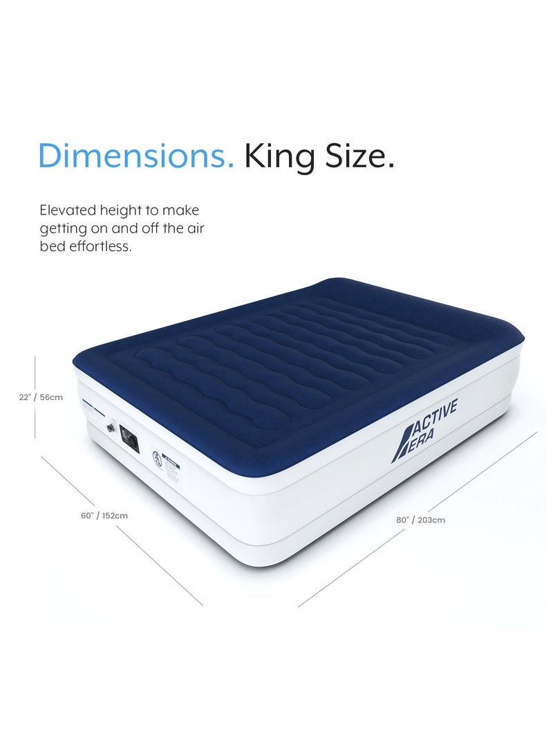 Luxury King Size Inflatable Mattress , Elevated Air with Built,in Pump, Raised Pillow and Structured I,beam Technology, Height 56cm