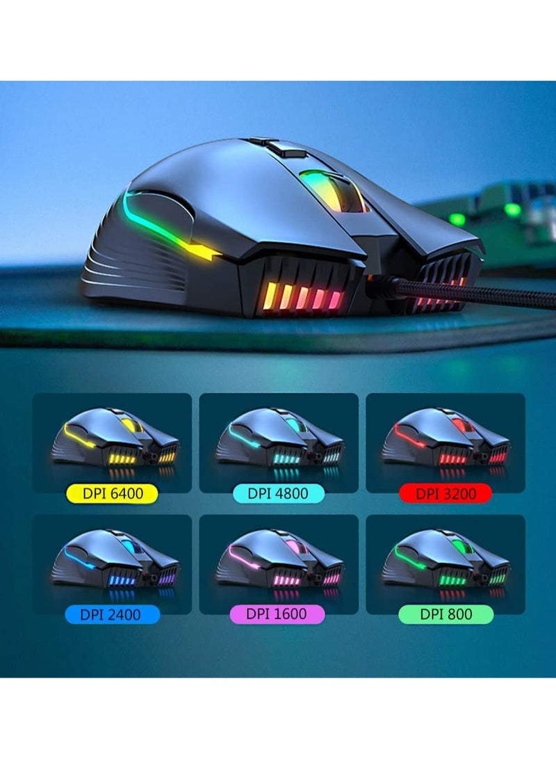 RGB 6400 DPI Wired Gaming Mouse Breathing LED Optical USB 7 Buttons Gamer Computer Pink Mice for Laptop PC Desktop