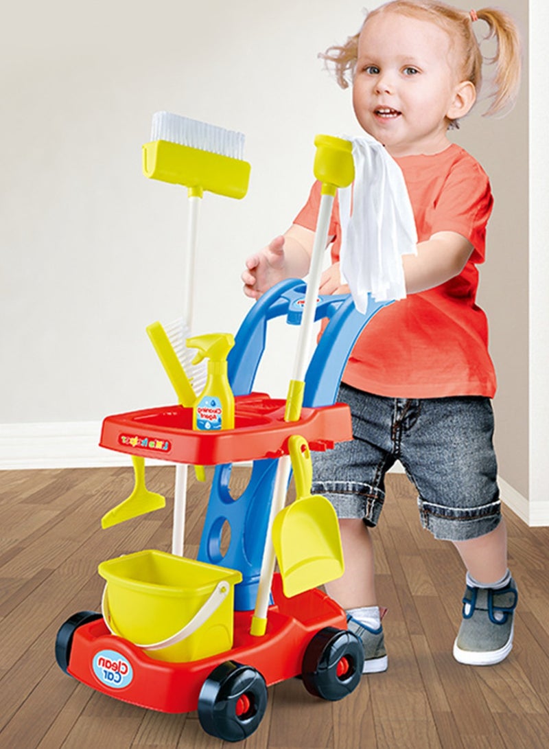 8PCS Cleaning Set for Kids, Simulation Cleaning Tools, Detachable Housekeeping Cart with Broom, Dust Pan and Spray Bottle, Creative House Cleaning Tools, Ideal Gift for Kids Aged 3+