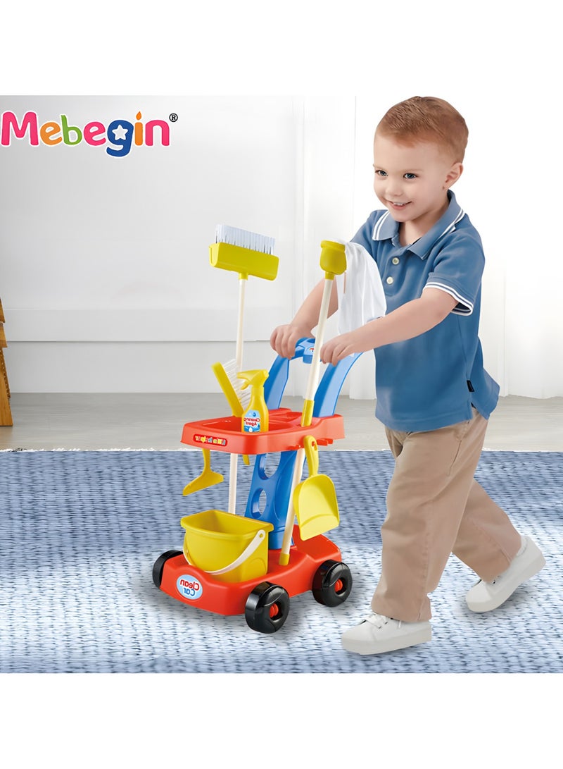 8PCS Cleaning Set for Kids, Simulation Cleaning Tools, Detachable Housekeeping Cart with Broom, Dust Pan and Spray Bottle, Creative House Cleaning Tools, Ideal Gift for Kids Aged 3+