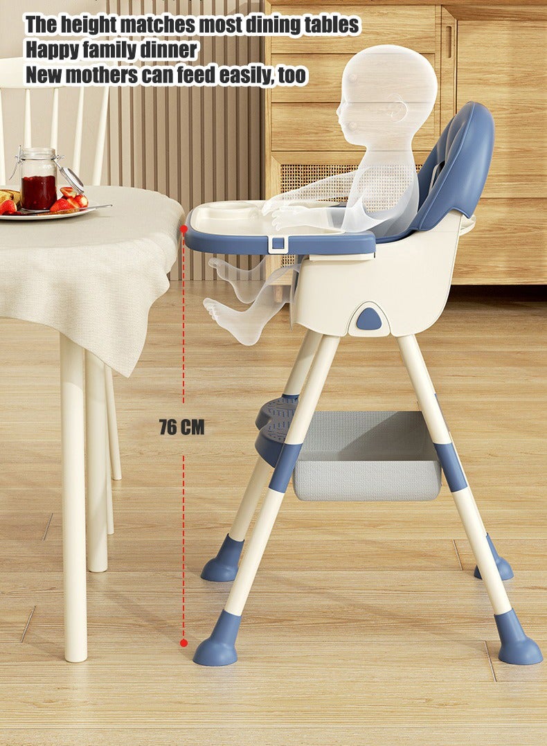 Baby High Chair for Toddlers, Foldable High Chairs with Adjustable Seat Heigh Recline with 4 Wheels and Removable Tray