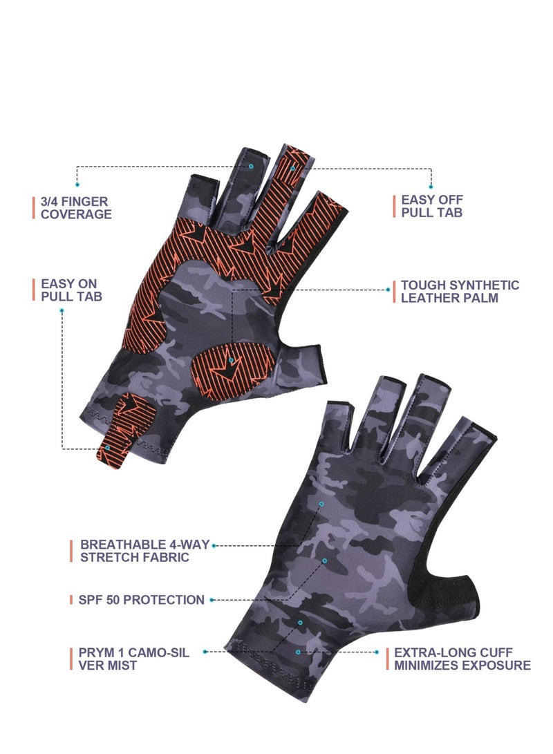 Camouflage Fishing Gloves, Fishing Gloves with Silicone, Pro Anti-Slip Sun Protection, Breathable Lightweight Fishing Archery Accessories Hunting Outdoors