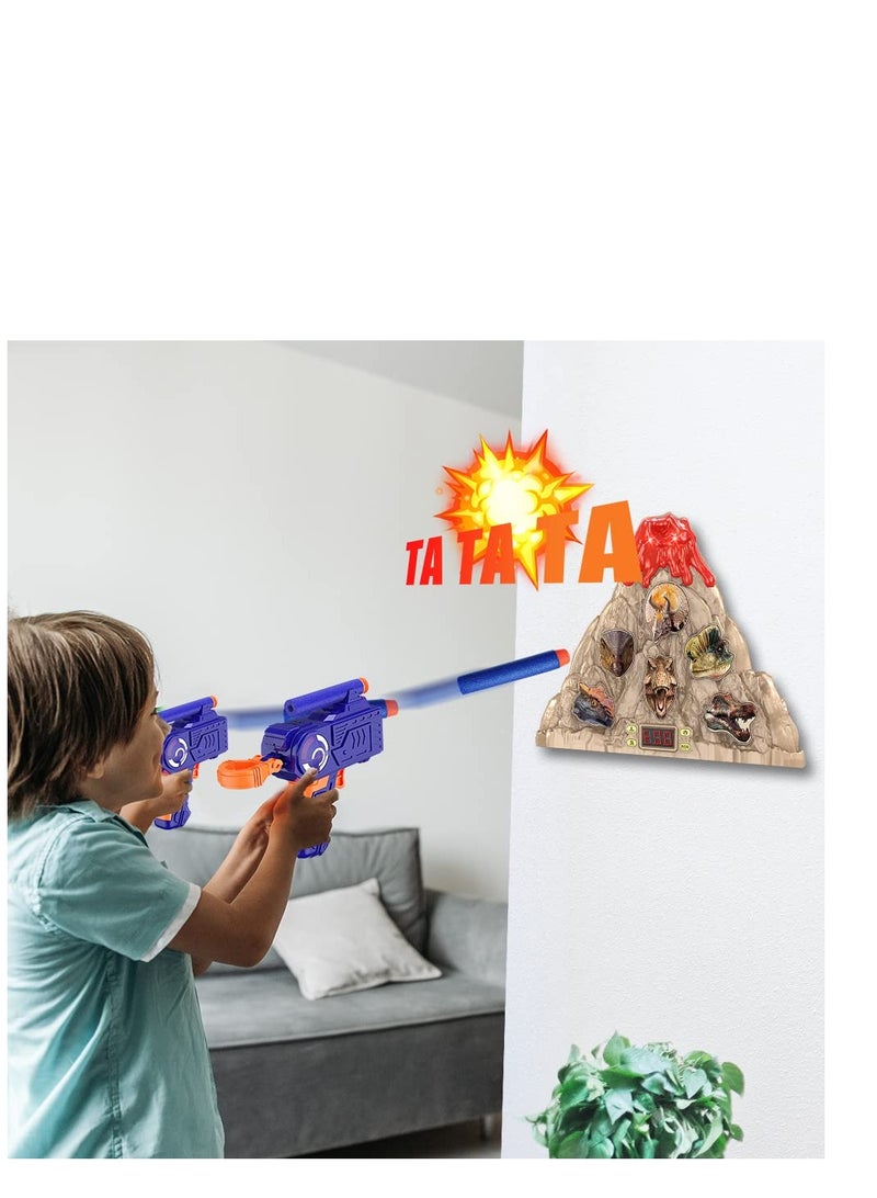 Dinosaur Shooting Toy Gun for Kids, Roaring Dinosaur Toys, Dinosaur Target with Score Record, with 10 Soft Foam Bullets, for Boys Girls