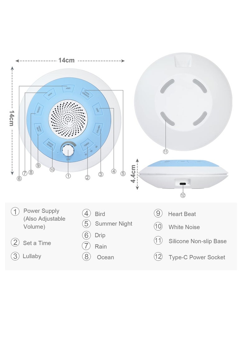 White Noise Machine, Portable Sound Machine, with 8 Soothing Nature Sounds Therapy Portable Sleep Sound Machine, Powerful Battery Endurance 4-7 Days, for Baby, Kids and Adults