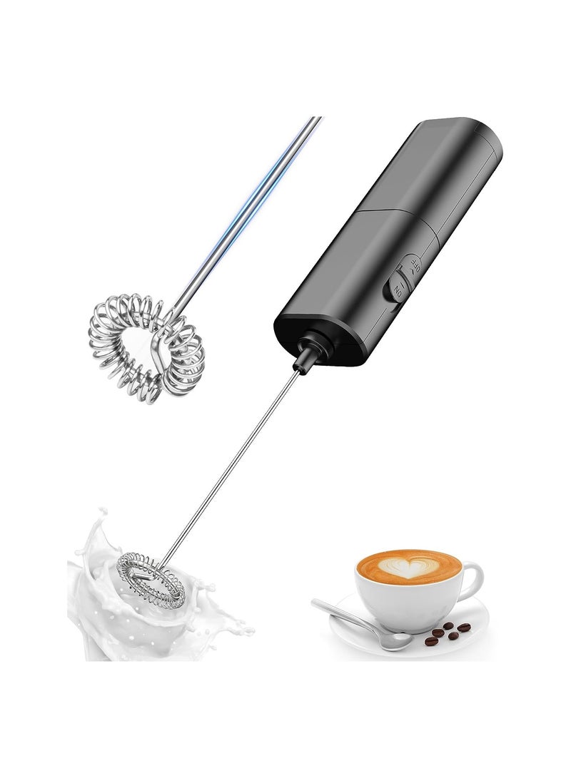 Electric Milk Frother Handheld, Portable Mini Coffee Foamer, Battery Powered Drink Mixer for Lattes, Matcha, Coffee, Hot Chocolate, Black
