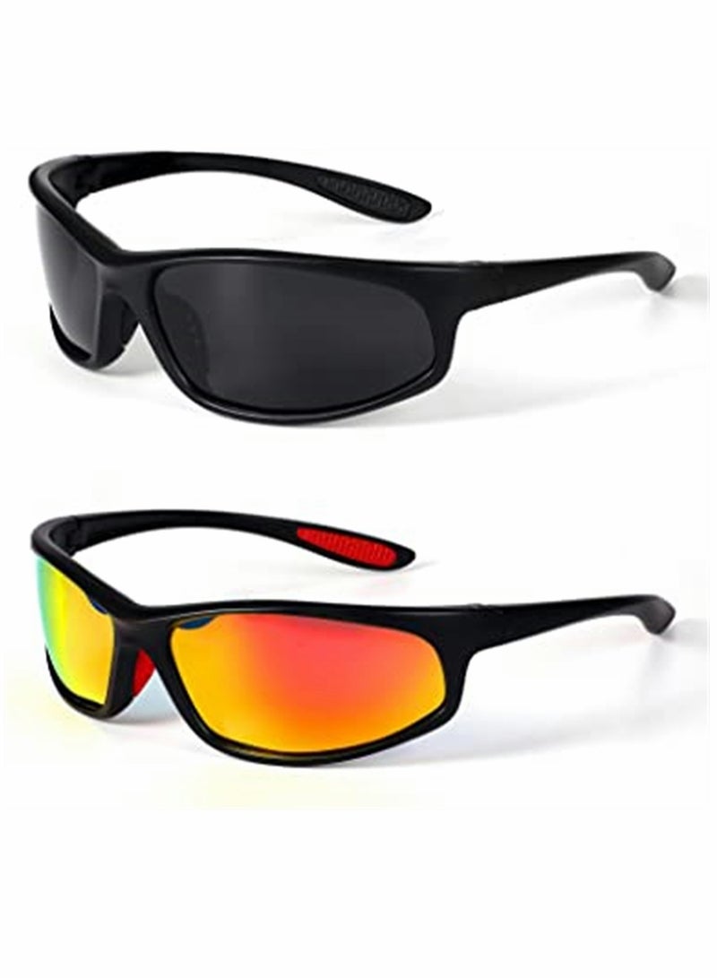 Polarized Sunglasses, Sports Trendy Sunglasses, for Men Womens Sunglasses Polarized UV Protection Non-Slip, for Driving Cycling Fishing Running, 2 Pairs