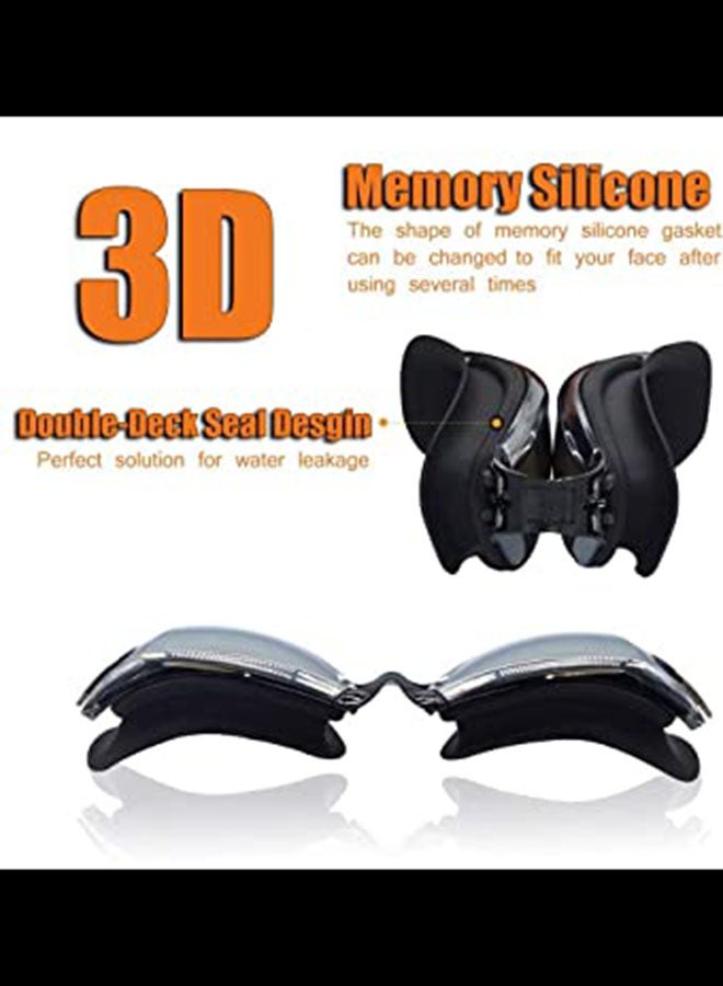 Hd Waterproof Swimming Goggles And Swimming Cap With Goggles Frame Plating Black