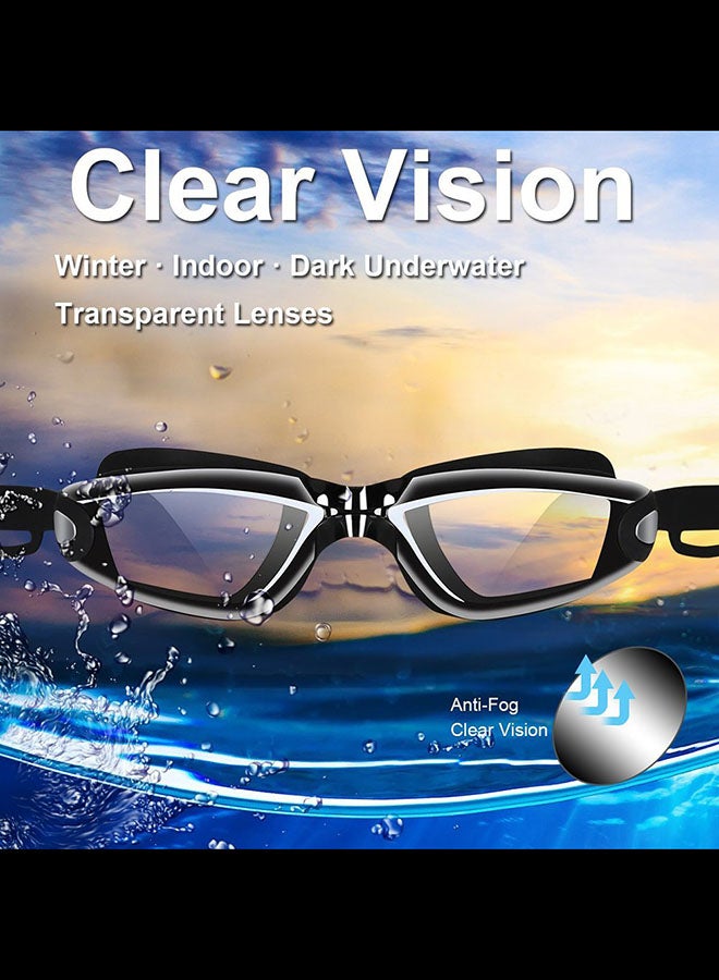 Hd Waterproof Swimming Goggles And Swimming Cap With Goggles Frame Plating Black