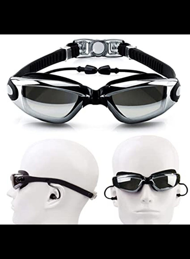 Hd Waterproof Swimming Goggles And Swimming Cap With Goggles Frame Plating Black