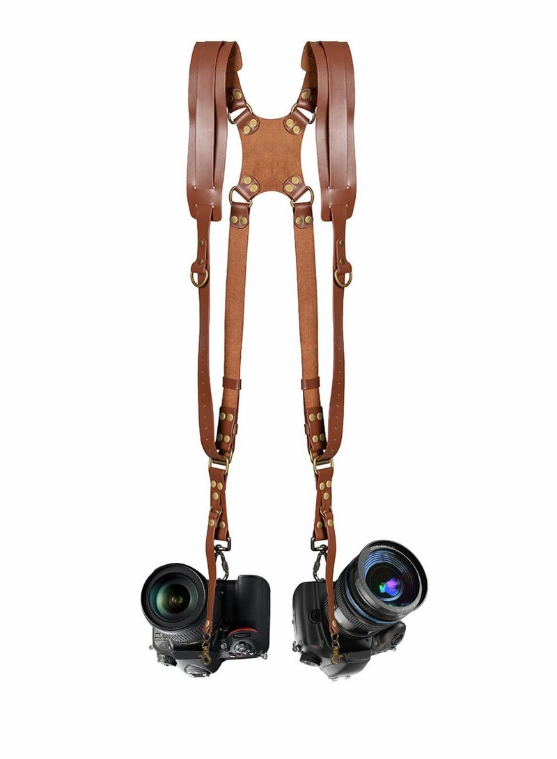 Camera Strap Camera Shoulder Strap for Two Cameras Dual Camera Strap Accessories Adjustable Leather Camera Harness for DSLR SLR