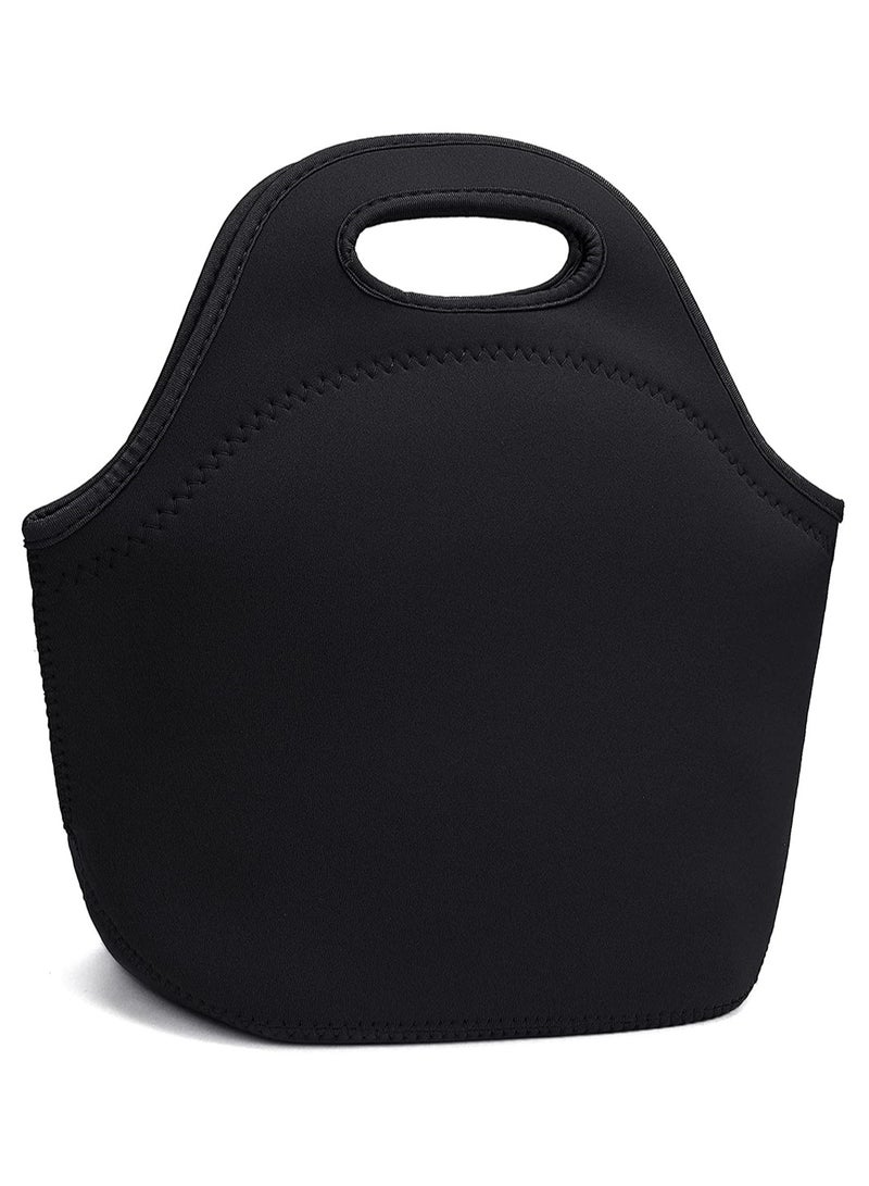 Carry Lunch Bag, ELECDON Neoprene Lunch Bags Thermal Insulated Lunch Tote Bag Lightweight, Insulated Reusable Washable Neoprene Picnic Bag for Women, Men, Student Lunch Box Bag (Black)