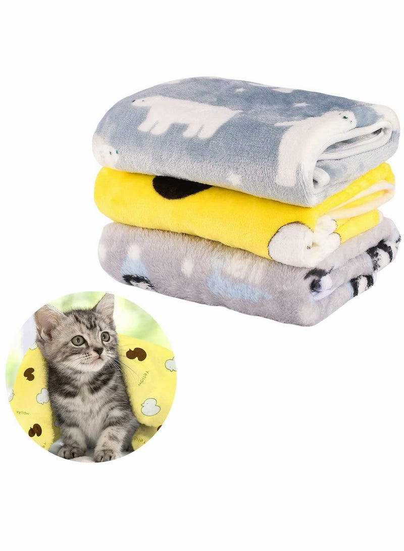 Pet Blanket, Cushion Dog, SYOSI Cat Fleece Blankets, Pet Washable Sleep Mat, Bed Cover Soft Warm Blanket, for Cute Animals, Gray, Yellow, Blue, 60 x 40 cm（ 3 Pack）