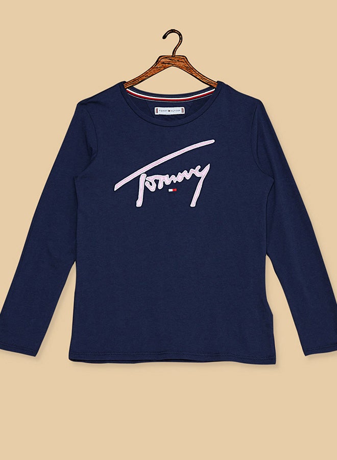 Long Sleeve Signature T-Shirt Navy Blue/Pink