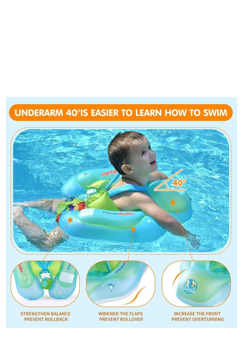 Upgraded Swimbobo Baby Swimming Float  Inflatable Swim Ring with Enhanced Safety Support Bottom Ideal Swimming Pool Accessory for Ages 3-36 Months.