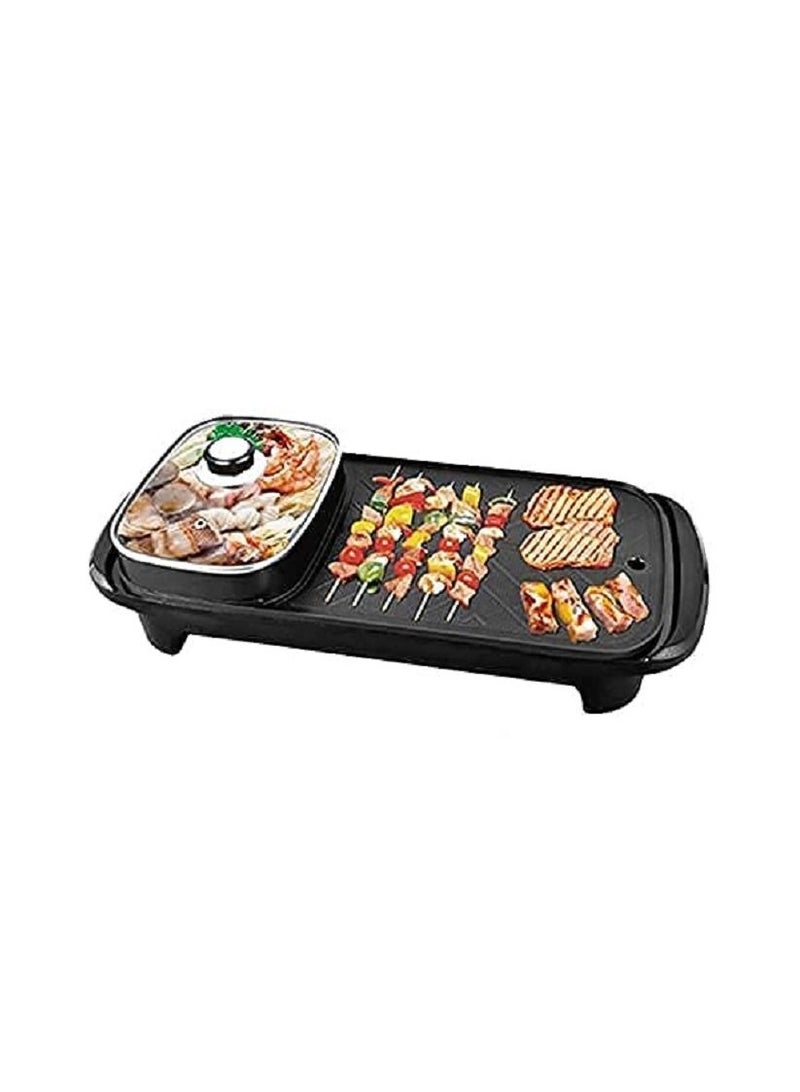 Electric BBQ Roasting Pans Electric Hot Pot, Smokeless Non-Stick Indoor 2 in 1 Electric BBQ Grill, Multi-functional Hot Pot, Electric Barbecue Oven for Family Party