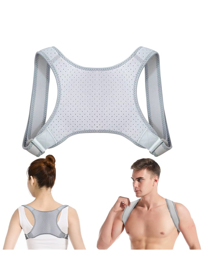Adjustable Back Brace Posture Corrector - Comfortable Upper Spine Support for Women and Men, Relieve Neck Shoulder Clavicle, and Back Pain,Breathable Grey Design
