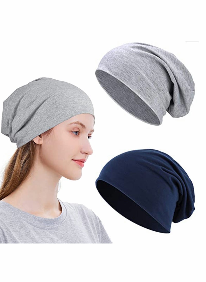 Slouchy Beanie for Men Women Satin Silk Lined Adjustable Sleep Hat, 2 Pack