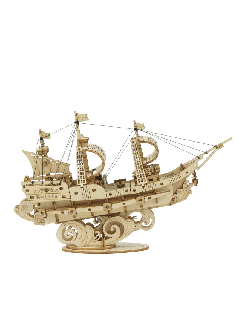 Rolife Sailing Ship Model TG305, Assembly Brain Teaser 3D Wooden Puzzle DIY Build Model Crafts Kits, Unique Home Decor Birthday Gifts for Teens or Adults