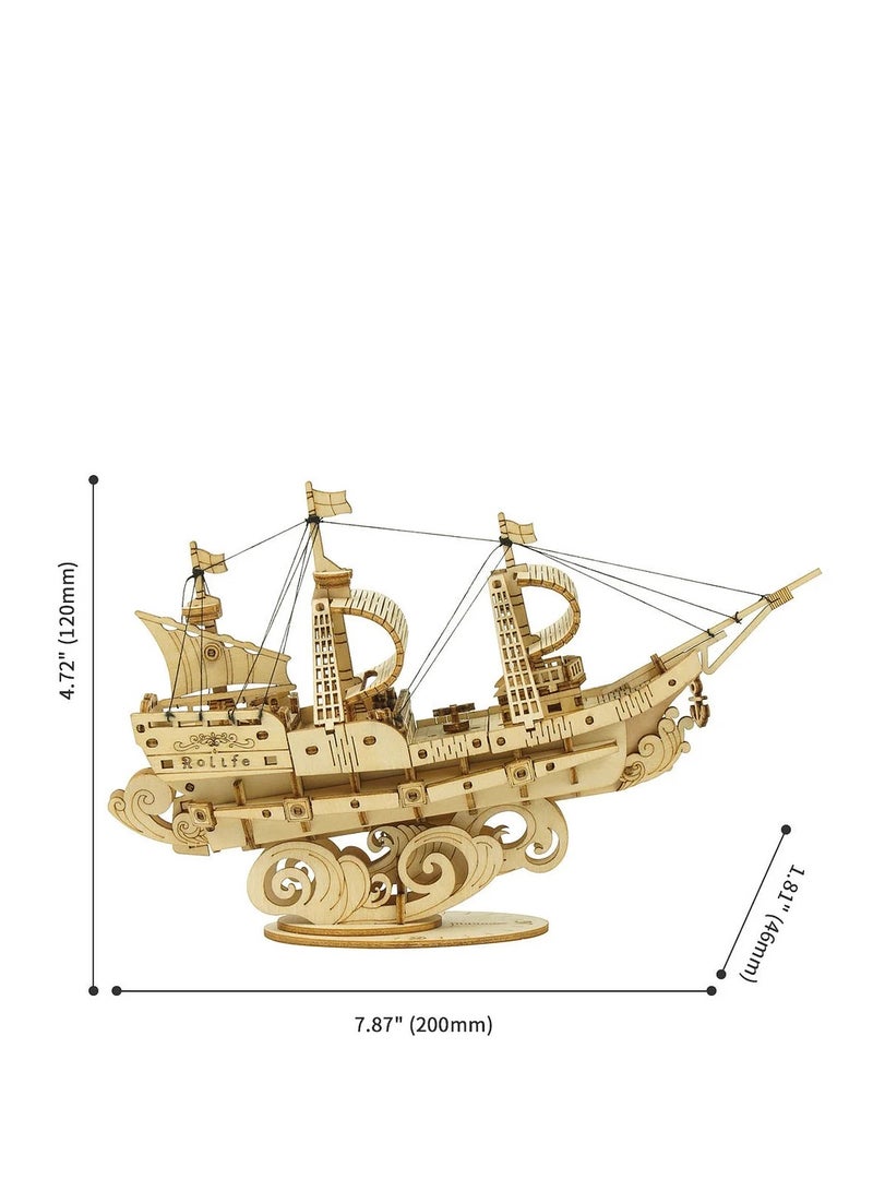 Rolife Sailing Ship Model TG305, Assembly Brain Teaser 3D Wooden Puzzle DIY Build Model Crafts Kits, Unique Home Decor Birthday Gifts for Teens or Adults