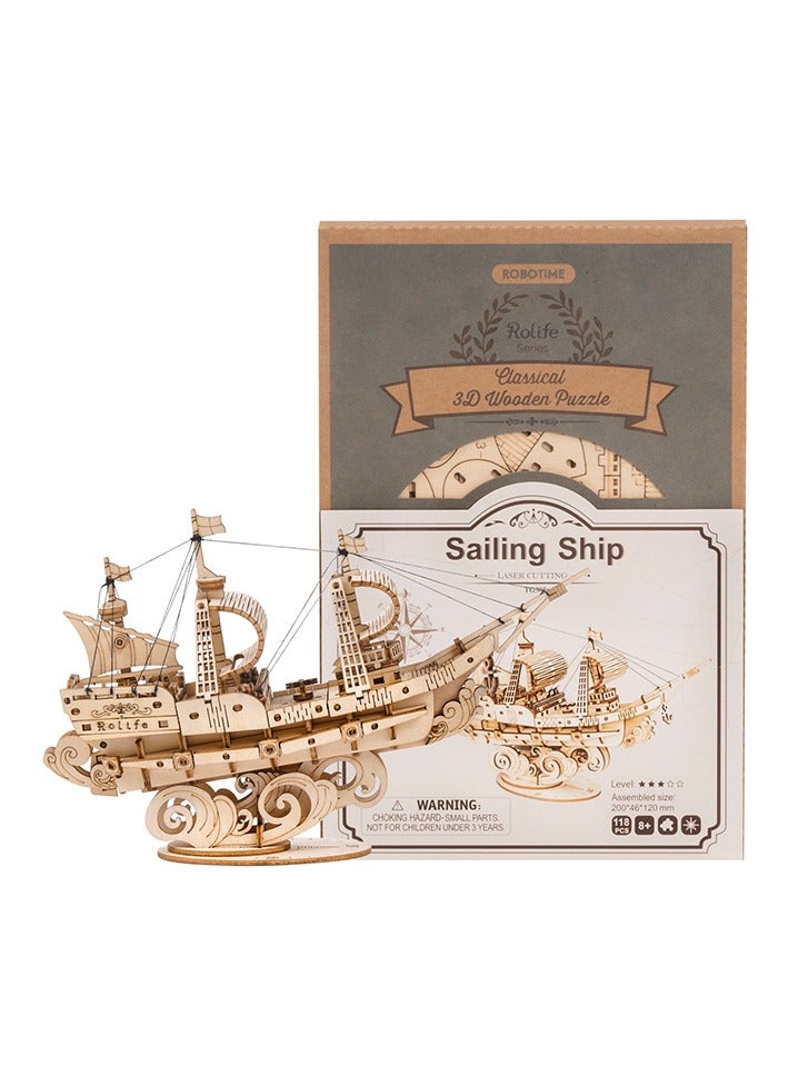 Rolife Sailing Ship Model TG305, Assembly Brain Teaser 3D Wooden Puzzle DIY Build Model Crafts Kits, Unique Home Decor Birthday Gifts for Teens or Adults