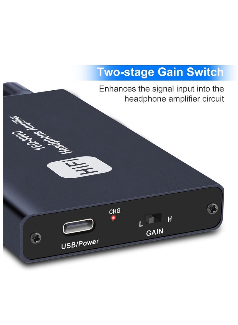 Headphone Amplifier Two-Stage Gain Switch, Portable Headphone Amp for MobilePhone and PC 3.5mm Stereo Audio Input Out Space Grey