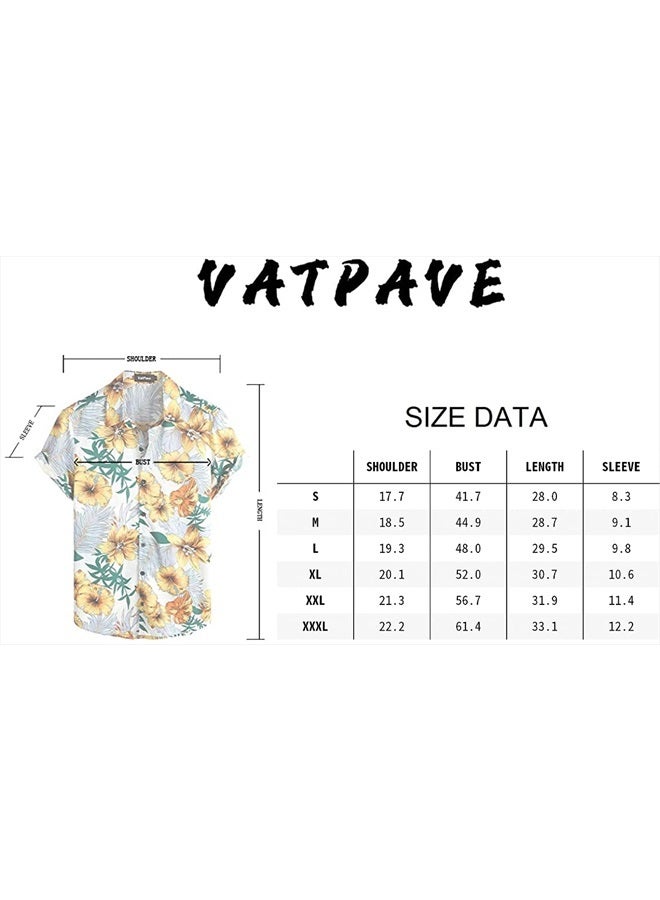 Mens 100% Cotton Hawaiian Shirts Button Down Short Sleeve Beach Shirts Summer Casual Aloha Shirts X-Large Beige Pineapple Button up