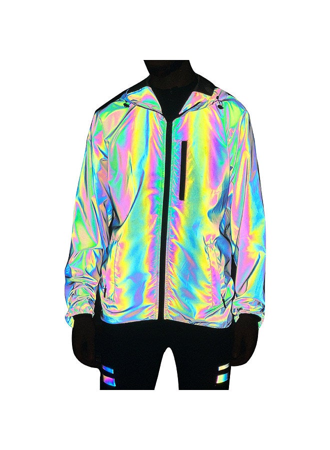 Rainbow Reflective Jacket for Men and Women Windproof Water Repellent