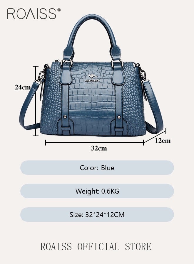 Leather Women Shoulder Bag Women's Handbag Elegant Patent Leather Bag Waterproof Handbag Shoulder Bag Fashion Crocodile Pattern Women Large Capacity Bag