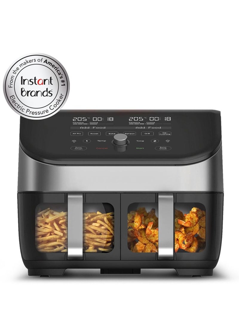 Vortex ClearCook Dual Door Air Fryer, 8 Liter, with Sync Cook Technology, 1 Year Local Warranty, FREE 1500+ Recipes, 8 in 1 Functions, 2 square Non-Stick Baskets, INP-140-3133-01-GC, Stainless Steel